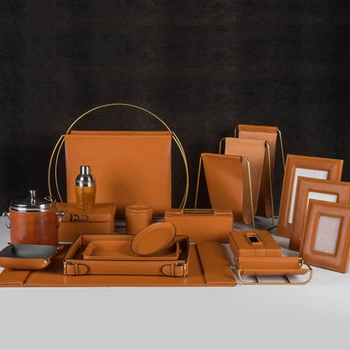 Оранжевая кожаная книжная полка в скандинавском стиле, лоток для прихожей, контейнер для ручек, Коробка для салфеток, Ящик для хранения пульта дистанционного управления